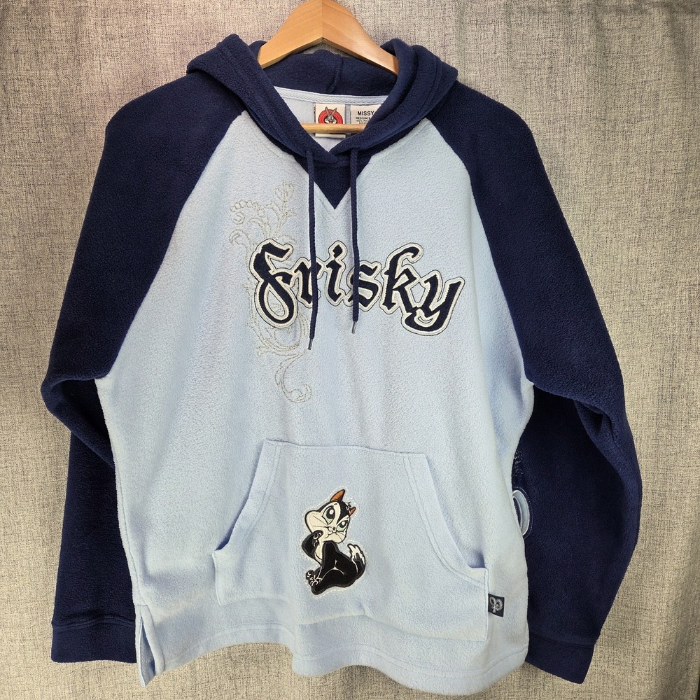 Y2K Looney Tunes Blue Hoodie Frisky Penelope Skunk VTG Embroidered Womens M